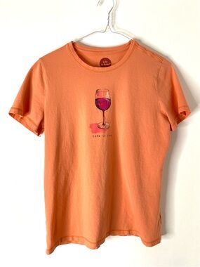 Life Is Good Wine Glass Graphic Tee Peach Orange Cotton Classic Fit